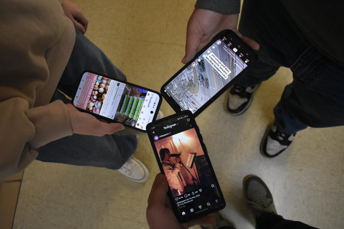 Three different social medias: Facebook, TikTok, and Instagram are showcased. All of these platforms are commonly used by students at Fair Grove High School.
