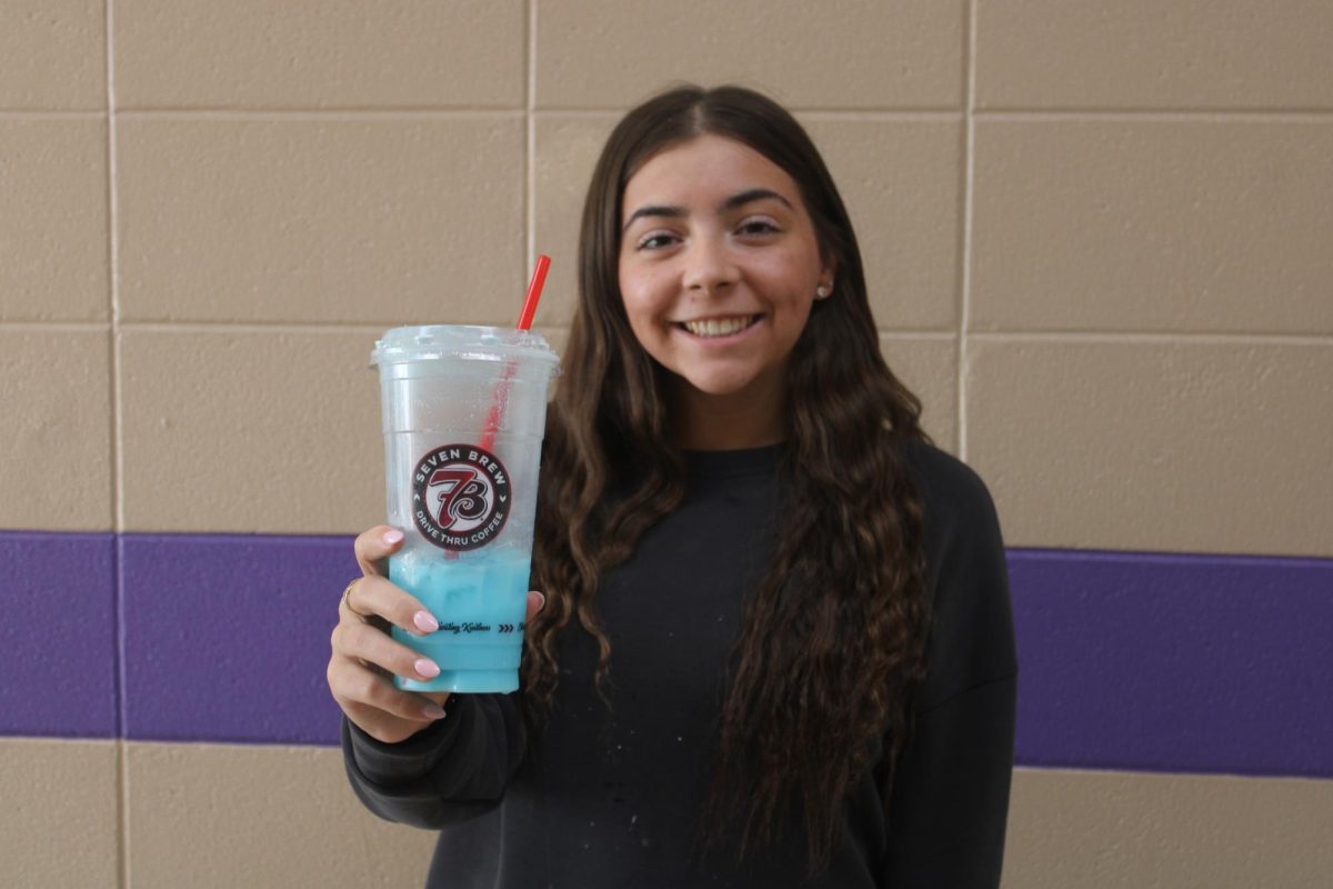 Stephanie Raper (12) with her favorite Seven Brew drink. Most high schoolers at Fair Grove will tell you Seven Brew is their favorite place to get fun drinks. 