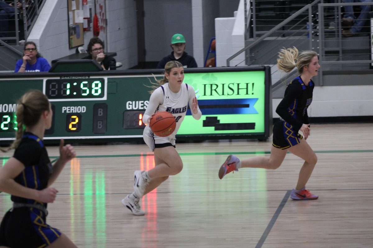 The Fair Grove Girls Basketball Team ended the season with a record of 8-19 with the final game on 2/27 in the second round of districts. Sage Crowley dribbling through defenders to look for a play.