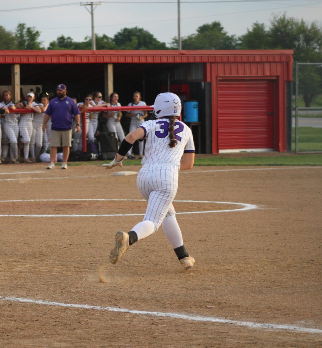 Shayla Haddock hitting against Stockton on May 5th, 2025. this was the first round of districts.
In the background: head softball coach Bill Voorhis